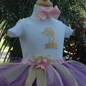 purple and gold birthday girl, tutu outfit girl,1st birthday,pink and gold ,purple,one year old girl birthday outfit,baby 1st,personalized image 5