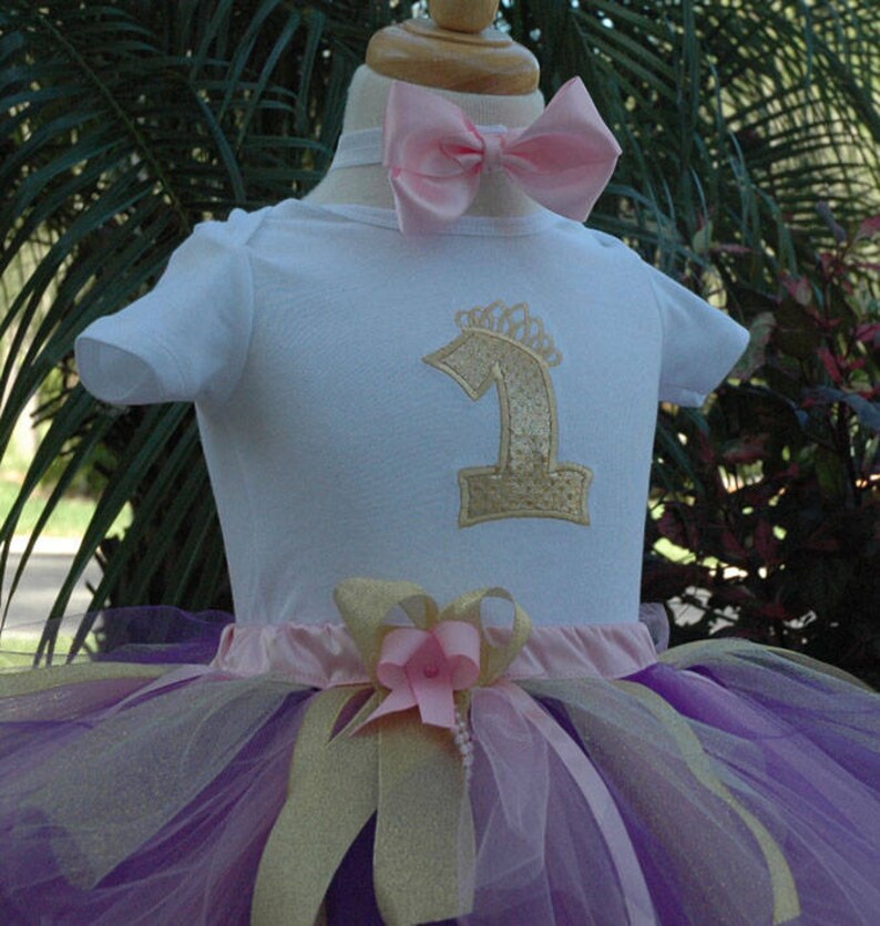 purple and gold birthday girl, tutu outfit girl,1st birthday,pink and gold ,purple,one year old girl birthday outfit,baby 1st,personalized image 5