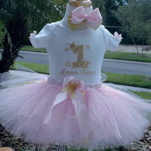 twinkle twinkle little star 1st birthday outfit, Pink and Gold 1st birthday baby girl outfit,one year old girl birthday outfit, shabby chic, image 10