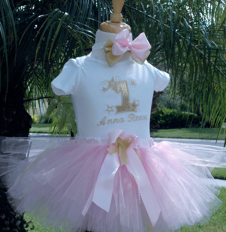 twinkle twinkle little star 1st birthday outfit, Pink and Gold 1st birthday baby girl outfit,one year old girl birthday outfit, shabby chic, image 4