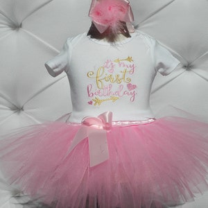 wild one birthday girl.It's my first birthday tutu outfit,cute 1st birthday,pink and gold,,first birthday princess dress,first birthday image 8