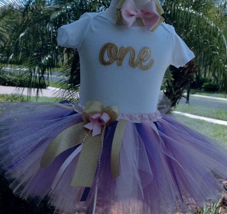 Pink and Gold Purple 1st Birthday Outfit, Girl 1st Birthday Tutu Outfit,baby girl 1st birthday outfit,birthday tutu,pink and gold tutu,girl image 1