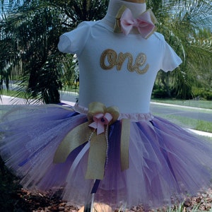 Pink and Gold Purple 1st Birthday Outfit, Girl 1st Birthday Tutu Outfit,baby girl 1st birthday outfit,birthday tutu,pink and gold tutu,girl image 6