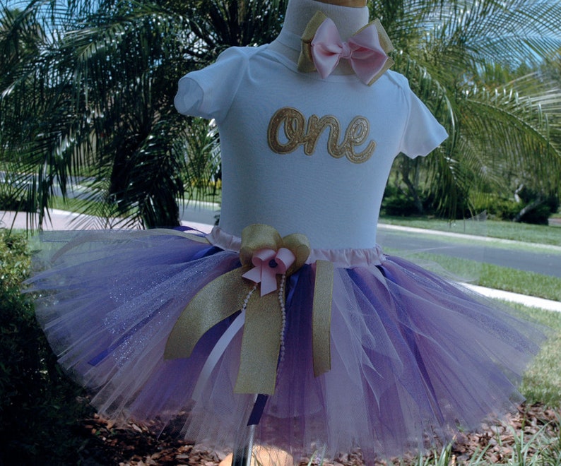 Pink and Gold Purple 1st Birthday Outfit, Girl 1st Birthday Tutu Outfit,baby girl 1st birthday outfit,birthday tutu,pink and gold tutu,girl image 6