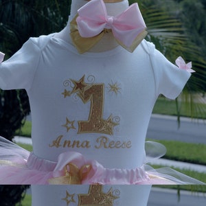 twinkle twinkle little star 1st birthday outfit, Pink and Gold 1st birthday baby girl outfit,one year old girl birthday outfit, shabby chic, image 5