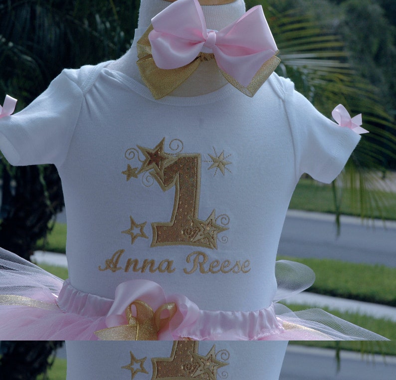 twinkle twinkle little star 1st birthday outfit, Pink and Gold 1st birthday baby girl outfit,one year old girl birthday outfit, shabby chic, image 5