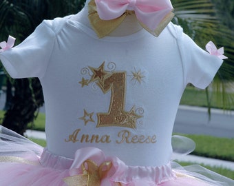 twinkle twinkle little star 1st birthday outfit, Pink and Gold 1st birthday baby girl outfit,one year old girl birthday outfit, shabby chic,