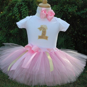 pink and gold,one year old,1st birthday girl outfit,tutu outfit,baby girl 1st birthday,3 piece set,personalized,handmade,first birthday tutu image 3