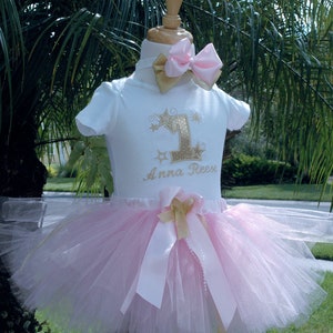 twinkle twinkle little star 1st birthday outfit, Pink and Gold 1st birthday baby girl outfit,one year old girl birthday outfit, shabby chic, image 8
