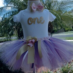 Pink and Gold Purple 1st Birthday Outfit, Girl 1st Birthday Tutu Outfit,baby girl 1st birthday outfit,birthday tutu,pink and gold tutu,girl image 7