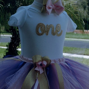 Pink and Gold Purple 1st Birthday Outfit, Girl 1st Birthday Tutu Outfit,baby girl 1st birthday outfit,birthday tutu,pink and gold tutu,girl image 4