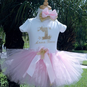 twinkle twinkle little star 1st birthday outfit, Pink and Gold 1st birthday baby girl outfit,one year old girl birthday outfit, shabby chic, image 7