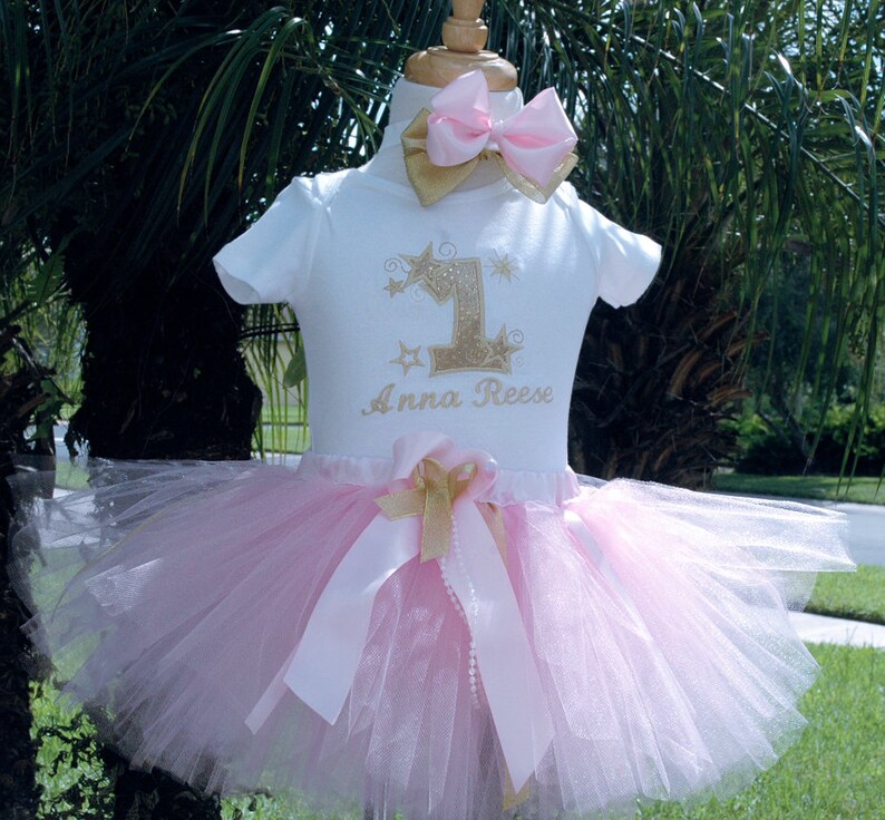 twinkle twinkle little star 1st birthday outfit, Pink and Gold 1st birthday baby girl outfit,one year old girl birthday outfit, shabby chic, image 7