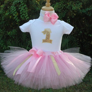 pink and gold,one year old,1st birthday girl outfit,tutu outfit,baby girl 1st birthday,3 piece set,personalized,handmade,first birthday tutu image 1