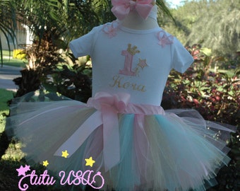 1-årsflickoutfit, födelsedagsoutfit för ett år gammal flicka, 1-årsfödelsedagsflicka, rosa och guld 1-årsdag, personlig födelsedagströja, tutu