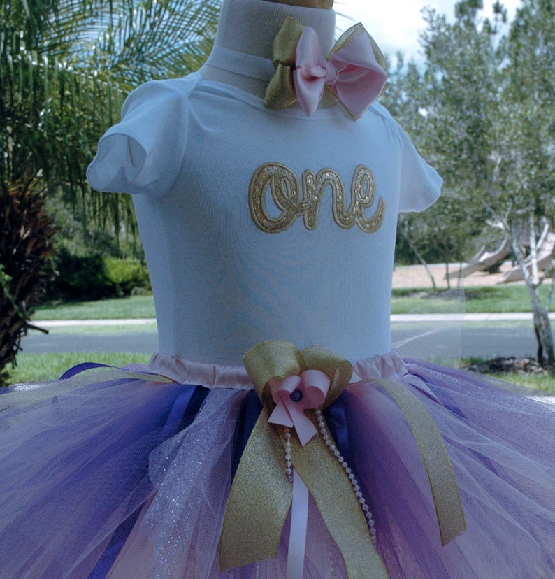 Pink and Gold Purple 1st Birthday Outfit, Girl 1st Birthday Tutu Outfit,baby girl 1st birthday outfit,birthday tutu,pink and gold tutu,girl image 9