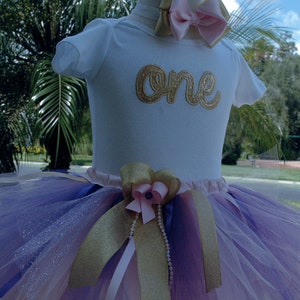 Pink and Gold Purple 1st Birthday Outfit, Girl 1st Birthday Tutu Outfit,baby girl 1st birthday outfit,birthday tutu,pink and gold tutu,girl image 3