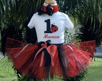 Ladybug 1st birthday girl outfit,red and black ladybug tutu set,1st birthday girl,ladybug birthday tutu outfit,baby girl 1st birthday tutu