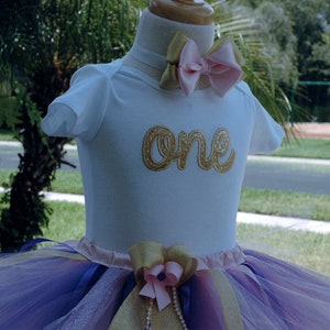 Pink and Gold Purple 1st Birthday Outfit, Girl 1st Birthday Tutu Outfit,baby girl 1st birthday outfit,birthday tutu,pink and gold tutu,girl image 2