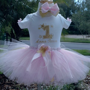 twinkle twinkle little star 1st birthday outfit, Pink and Gold 1st birthday baby girl outfit,one year old girl birthday outfit, shabby chic, image 6