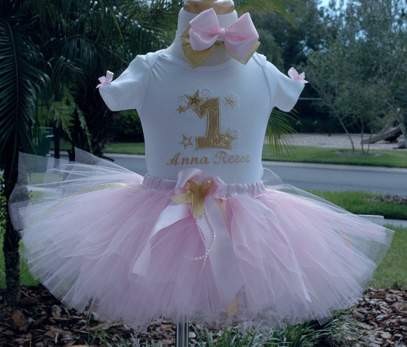 twinkle twinkle little star 1st birthday outfit, Pink and Gold 1st birthday baby girl outfit,one year old girl birthday outfit, shabby chic, image 6