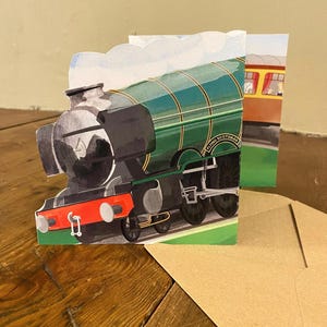 Flying Scotsman Steam Train Greetings Card, Hand-Cut Illustration