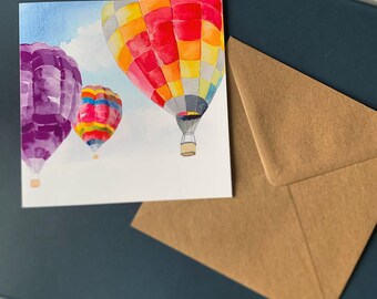 Watercolor Hot Air Balloon Greetings Card: Blank Inside