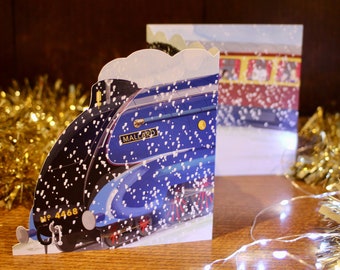 Mallard Steam Train Christmas Card, Class A4 Pacific Xmas Card including a brown recycled envelope