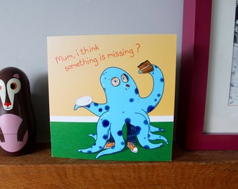 Dressed up as an Octopus Blank Greetings Card Fancy Dress Party with Cake