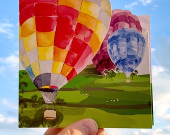 Hot Air Balloons blank greetings card, two fold paper cut card