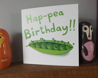Hap-pea Birthday Card - Peas in a pod Illustrated Greetings Card