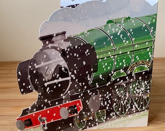 Flying Scotsman Christmas Card, Hand-Finished Steam Train Xmas Scene