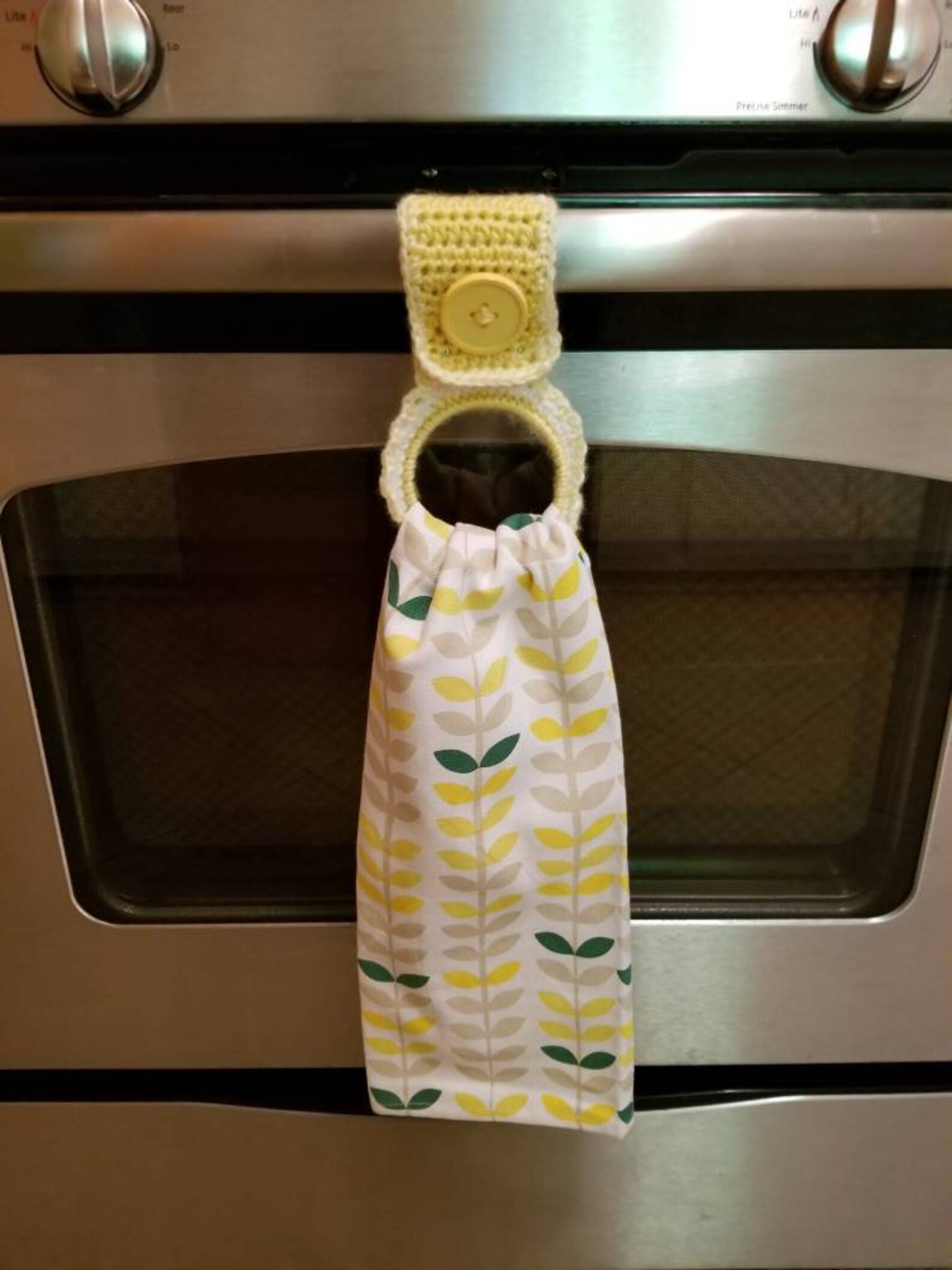 Crocheted kitchen towel holder with 2 towels. Etsy