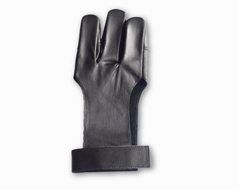 Black Leather Shooting Glove - Archery Bow Finger Protection - Traditional Archery Glove