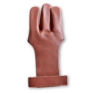 Brown Leather Shooting Glove - Archery Bow Finger Protection - Traditional Archery Glove