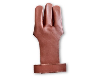 Brown Leather Shooting Glove - Archery Bow Finger Protection - Traditional Archery Glove