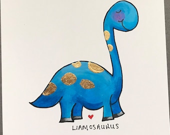 Dinosaur painting, Dinosaur Nursery Wall Art, Personalised Dinosaur, Pink Dinosaur art, Cute Dinosaur, Dinosaur Nursery, Jurassic Wall Art
