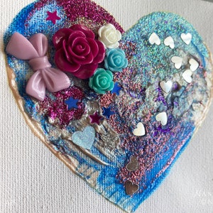 Heart abstract painting, Heart mixed media painting, Blue Heart Painting, Purple Glitter Heart Art, Heart Canvas Art, Love Heart Art, Clare image 3