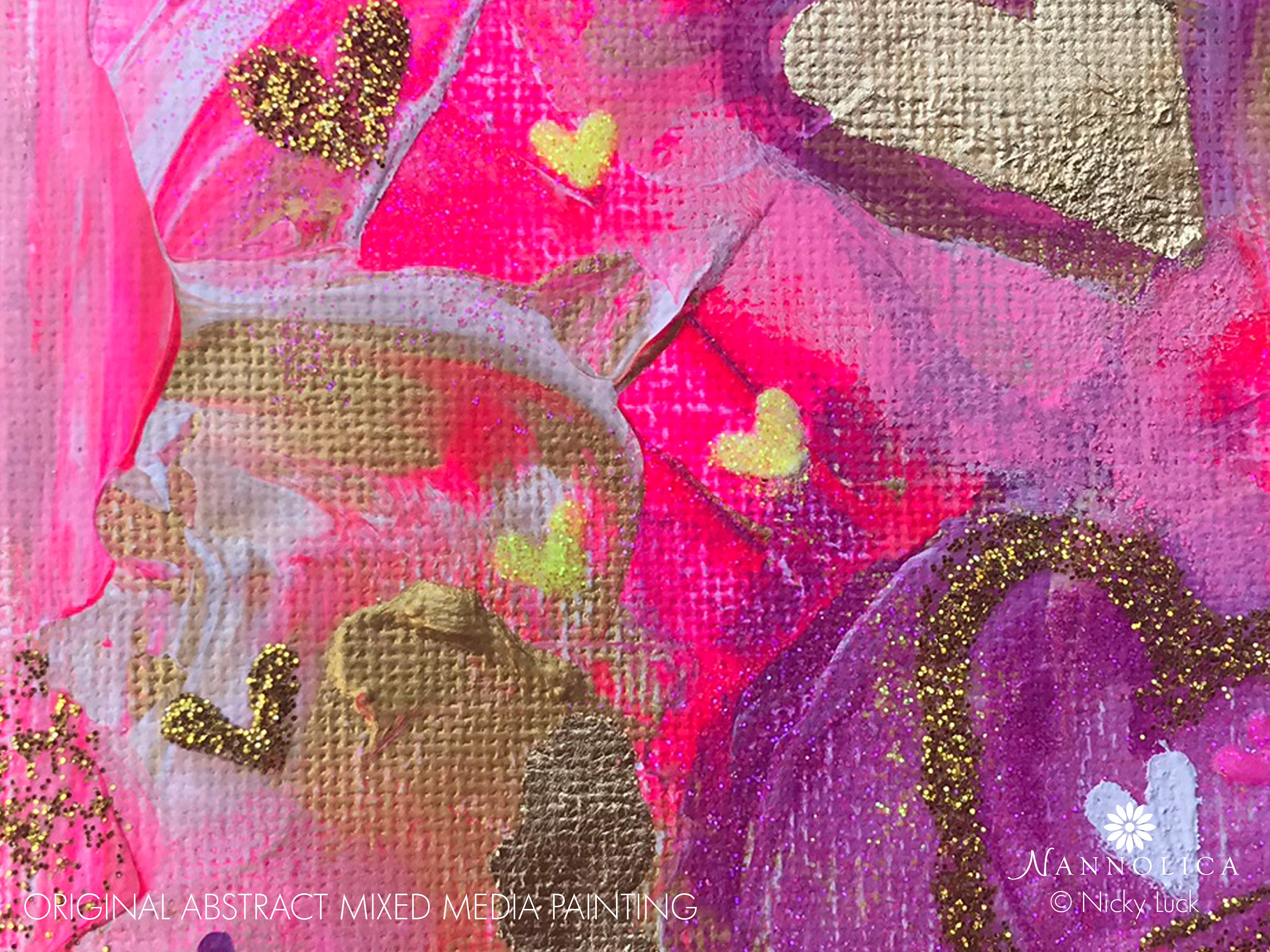 Heart Painting, Pink Abstract Art, Pink and Gold Abstract Art, Pink