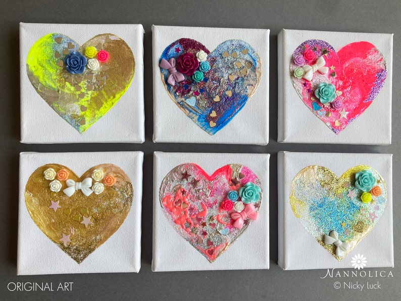 Heart abstract painting, Heart mixed media painting, Blue Heart Painting, Purple Glitter Heart Art, Heart Canvas Art, Love Heart Art, Clare 画像 6