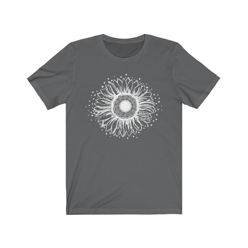 Sunflower T Shirt with Stars, Follow the Sun Motivational T Shirt, Wildflower Gardener T Shirt, Sunflower Floral Tee, Flower T Shirt Asphalt