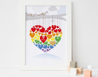 Personalised Rainbow Heart print, Rainbow heart wall art, Rainbow Hearts, Personalised Heart Print, Rainbow Family Tree, Rainbow baby art