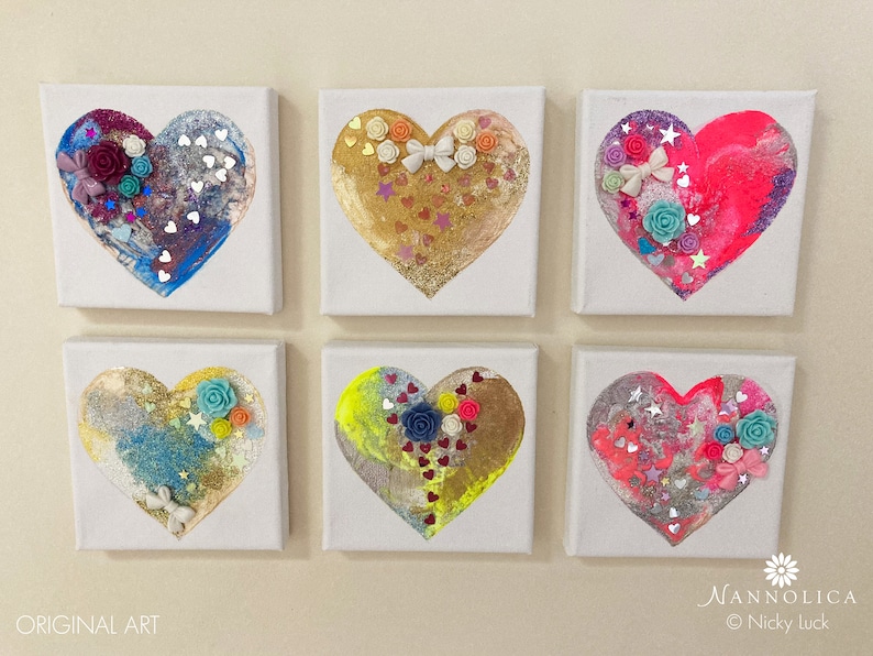 Heart abstract painting, Heart mixed media painting, Blue Heart Painting, Purple Glitter Heart Art, Heart Canvas Art, Love Heart Art, Clare image 7