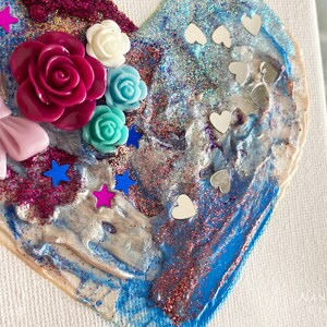 Heart abstract painting, Heart mixed media painting, Blue Heart Painting, Purple Glitter Heart Art, Heart Canvas Art, Love Heart Art, Clare 画像 2