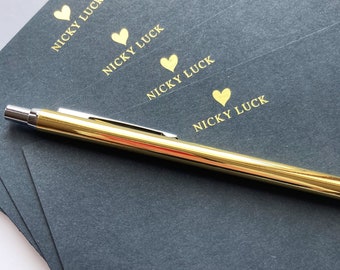 Personalised Gold Note Cards, Gold Foil Notecard Set, Monogram Stationery, Gold Foil Notecards, Personalised Heart Correspondence Cards