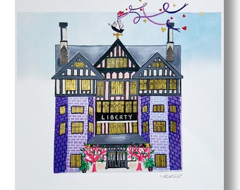 Liberty of London Print, London Iconic Building, London Building Illustration (with Gold Paint)