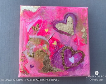 Heart Painting, Pink Abstract Art, Pink and Gold Abstract Art, Pink Hearts Art, Gold Heart Painting, Pink Heart Art, Love Without Limits
