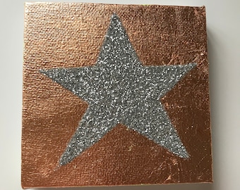 Silver glitter star canvas, Star Canvas, Twinkle Twinkle Little Star, Star canvas, Star glitter canvas, Star Canvas art, Silver star art