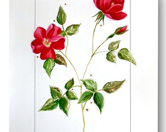 Red Rose Print, Red Rose Wall Art, Flower Print, Botanical Art, Personalised Flower print, Personalised Flower Print, Flower Prints Wall Art