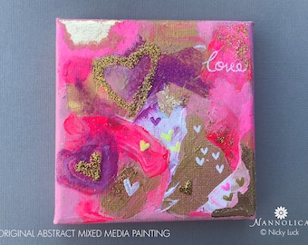 Pink Abstract Painting, Pink Heart Painting, Pink Love Heart Art, Abstract Heart Art